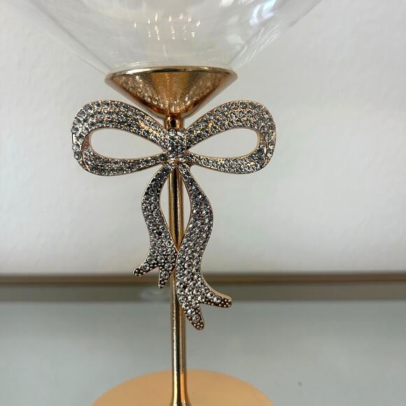 New Viral GOLD BOW Rhinestone Coupe Cocktail Glasses Set of 2 New - Picture 2 of 10